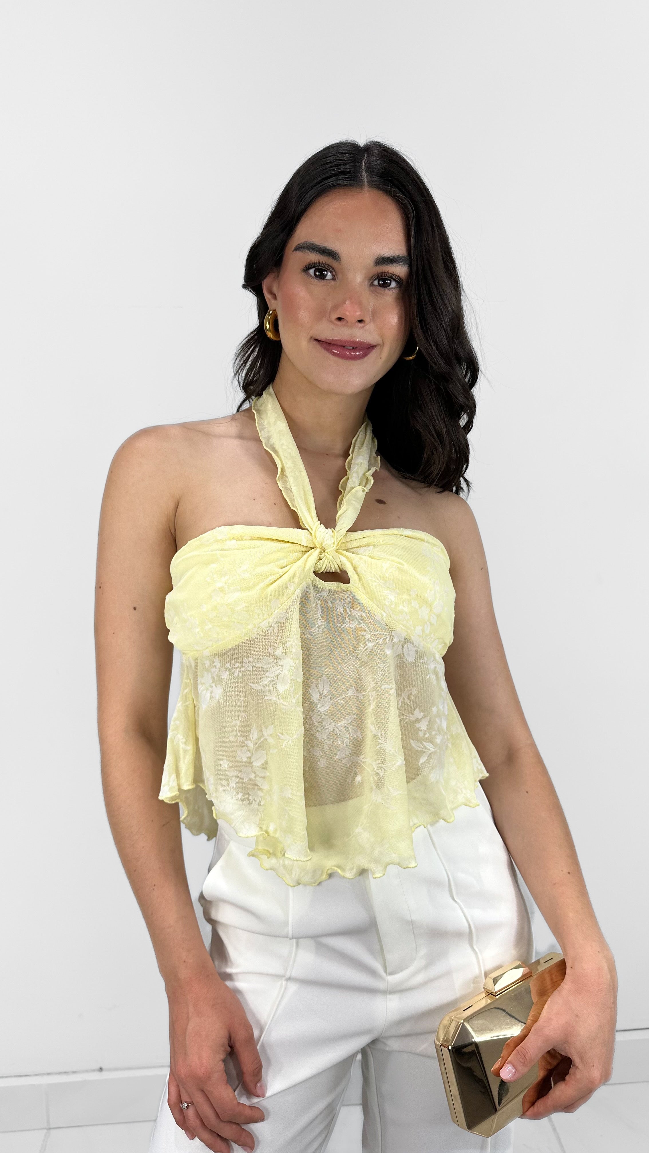 BLUSA STRAPLESS/HALTER MESH BABY YELLOW