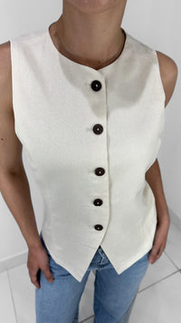 MAXI CHALECO DE LINO CON APERTURA IVORY