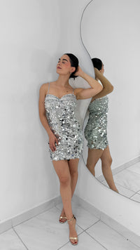 VESTIDO SILVER SEQUIN TIRANTES
