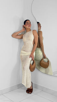 COVER UP SIN MANGAS ESPALDA DESCUBIERTA MIDI CREMA