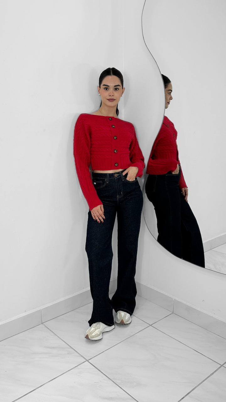 TOP SUÉTER OFF SHOULDER ROJO