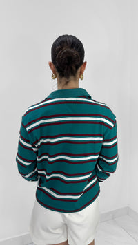 SUÉTER DE RAYAS VERDE & NEGRO CON BOTONES