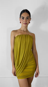 VESTIDO DRAPEADO MOSTAZA