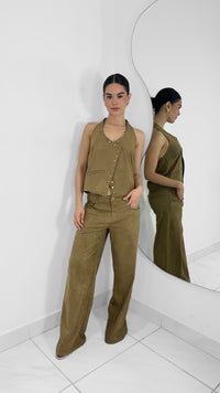 TOP HALTER SUEDE CAFE CON REMACHES