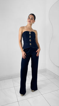 BLUSA DENIM STRAPLESS BOTONES DORADOS