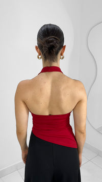 BLUSA HALTER ROJA CON NUDO EN CINTURA