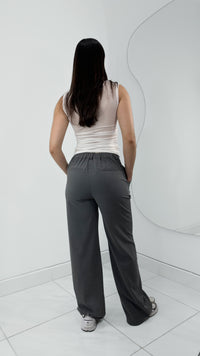 PANTALÓN TIRO ALTO WIDE LEG GRIS ELÁSTICO CINTURA