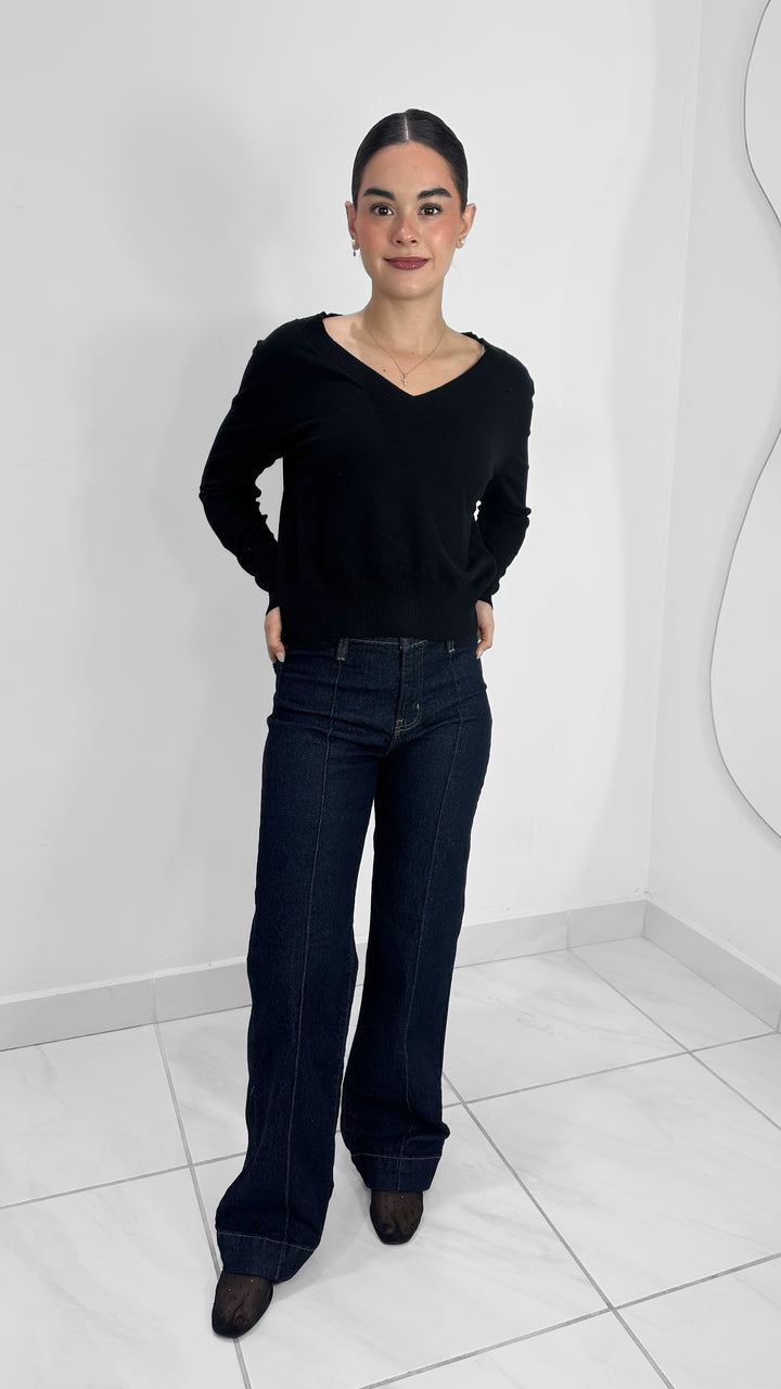 STRAIGHT DARK DENIM HIGH WAISTE JEANS