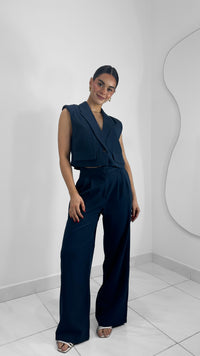 PANTALÓN FORMAL CON PLIEGUES WIDE LEG NAVY