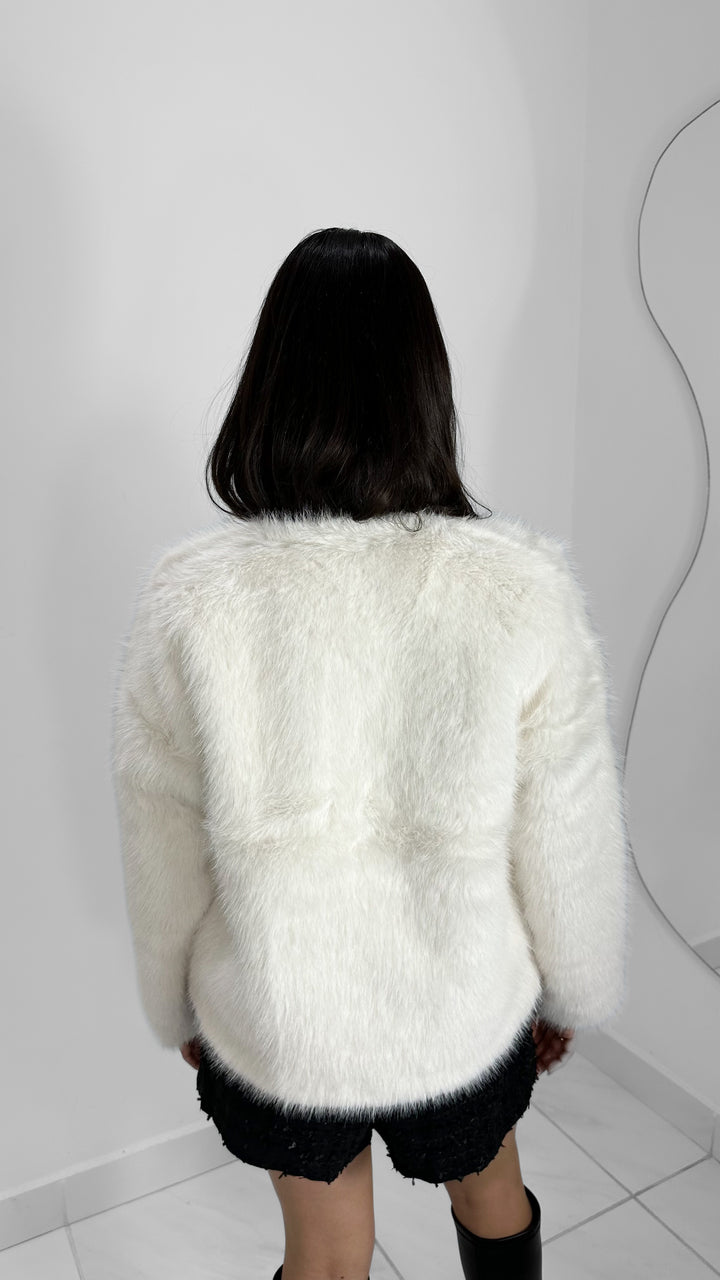 ABRIGO MANGA LARGA DE PELUCHE SINTÉTICO BLANCO