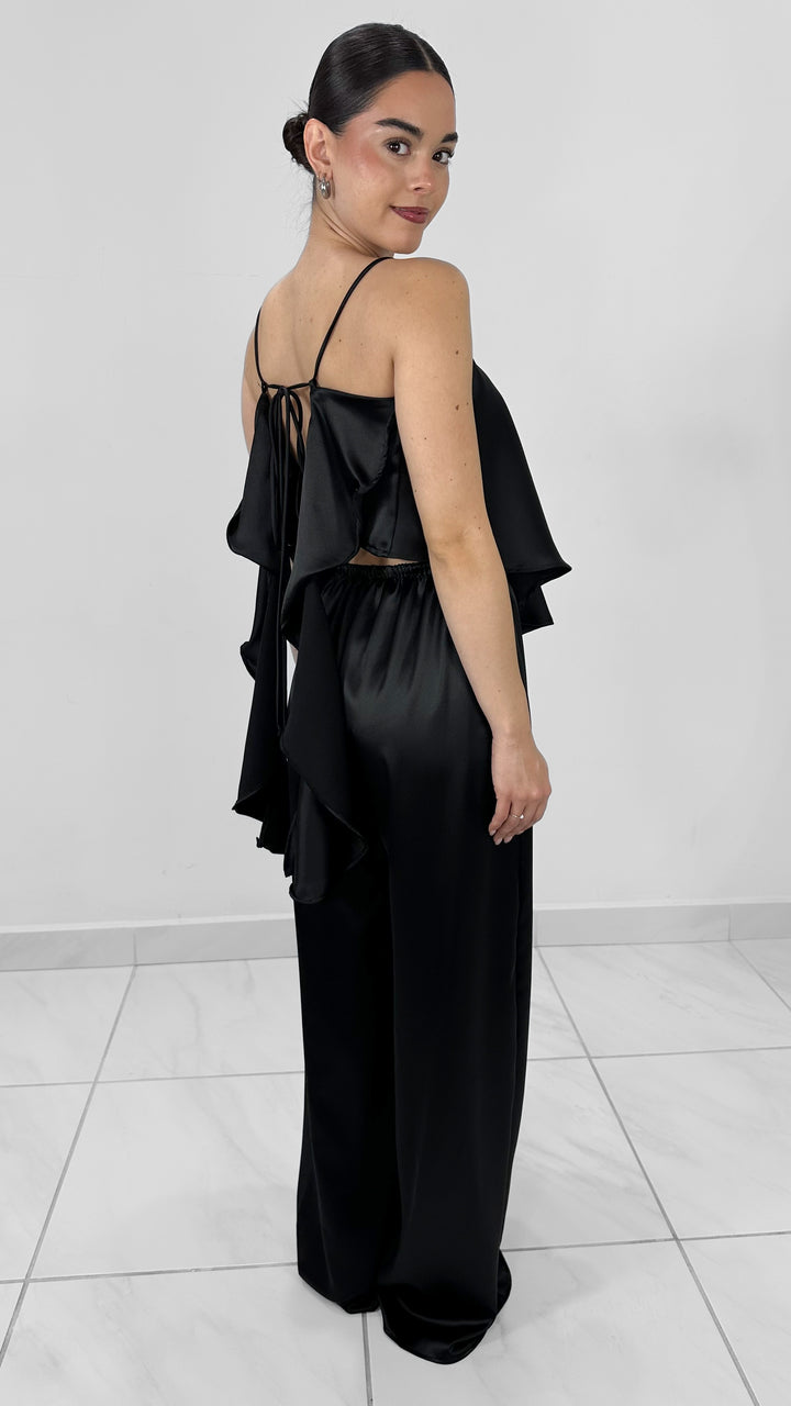 PANTALÓN ANCHO DE SATÍN NEGRO