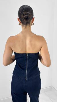 BLUSA DENIM STRAPLESS BOTONES DORADOS