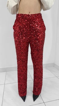 PANTALON RECTO DE LENTEJUELAS ROJO
