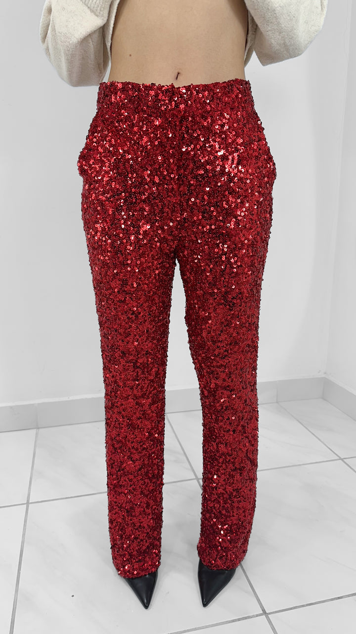 PANTALON RECTO DE LENTEJUELAS ROJO