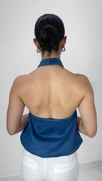TOP HALTER SUEDE AZUL