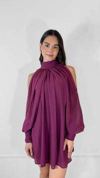 VESTIDO CORTO MANGA LARGA CHIFFON MAGENTA