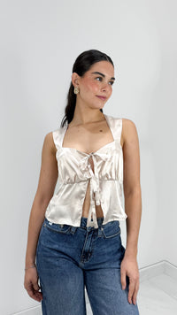 BLUSA SATINADA RIBBON TIE CREAM