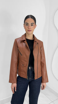 CHAMARRA DE PIEL GENUINA CAFÉ CAMELLO