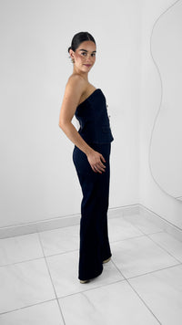 BLUSA DENIM STRAPLESS BOTONES DORADOS