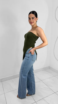 TOP STRAPLESS ASIMETRICO VERDE
