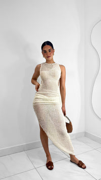 COVER UP SIN MANGAS ESPALDA DESCUBIERTA MIDI CREMA