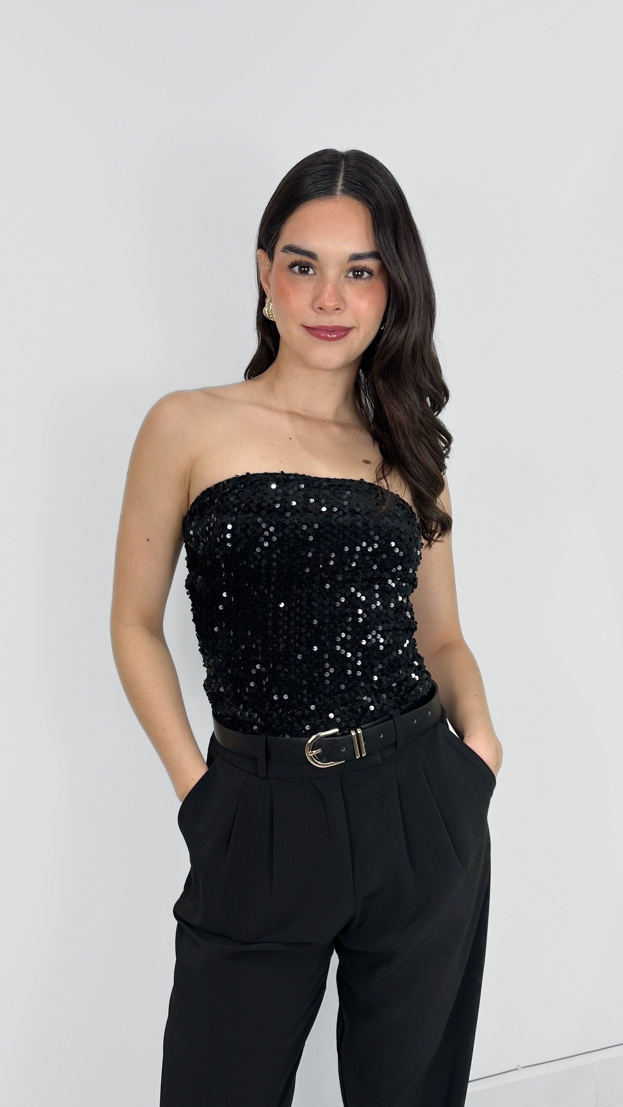 BLUSA STRAPLESS BLACK SEQUIN