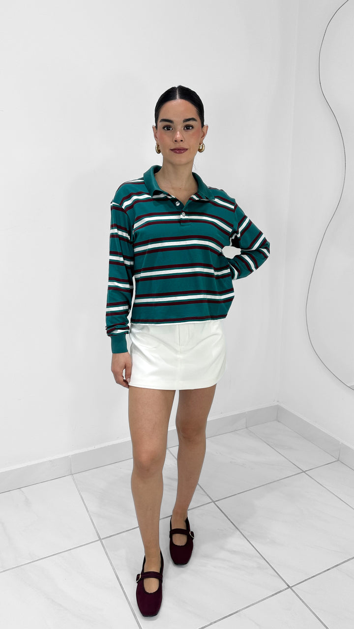 SUÉTER DE RAYAS VERDE & NEGRO CON BOTONES