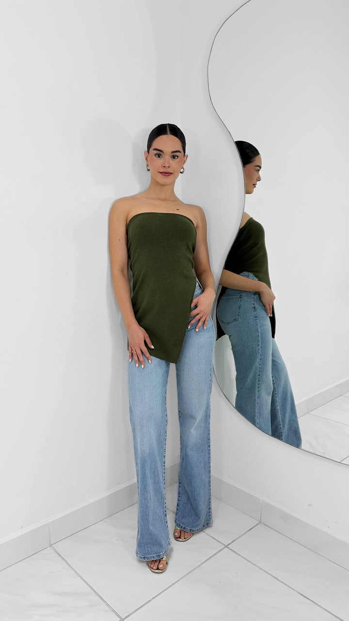 TOP STRAPLESS ASIMETRICO VERDE