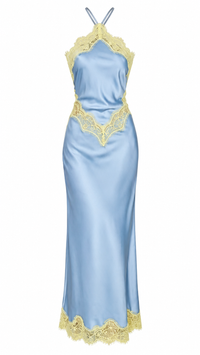 VESTIDO MAXI AZUL CIELO CON ENCAJE AMARILLO