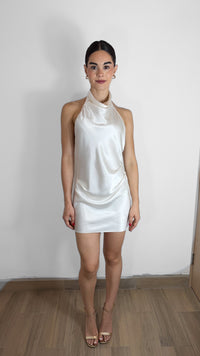 VESTIDO HALTER SATIN IVORY SIN ESPALDA