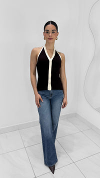 TOP HALTER DE PUNTO CHOCOLATE