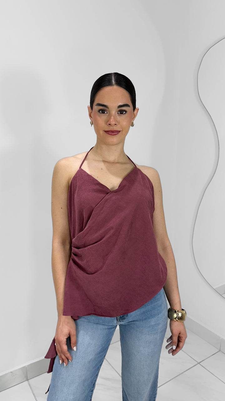 BLUSA HALTER ASIMETRICA PLUM