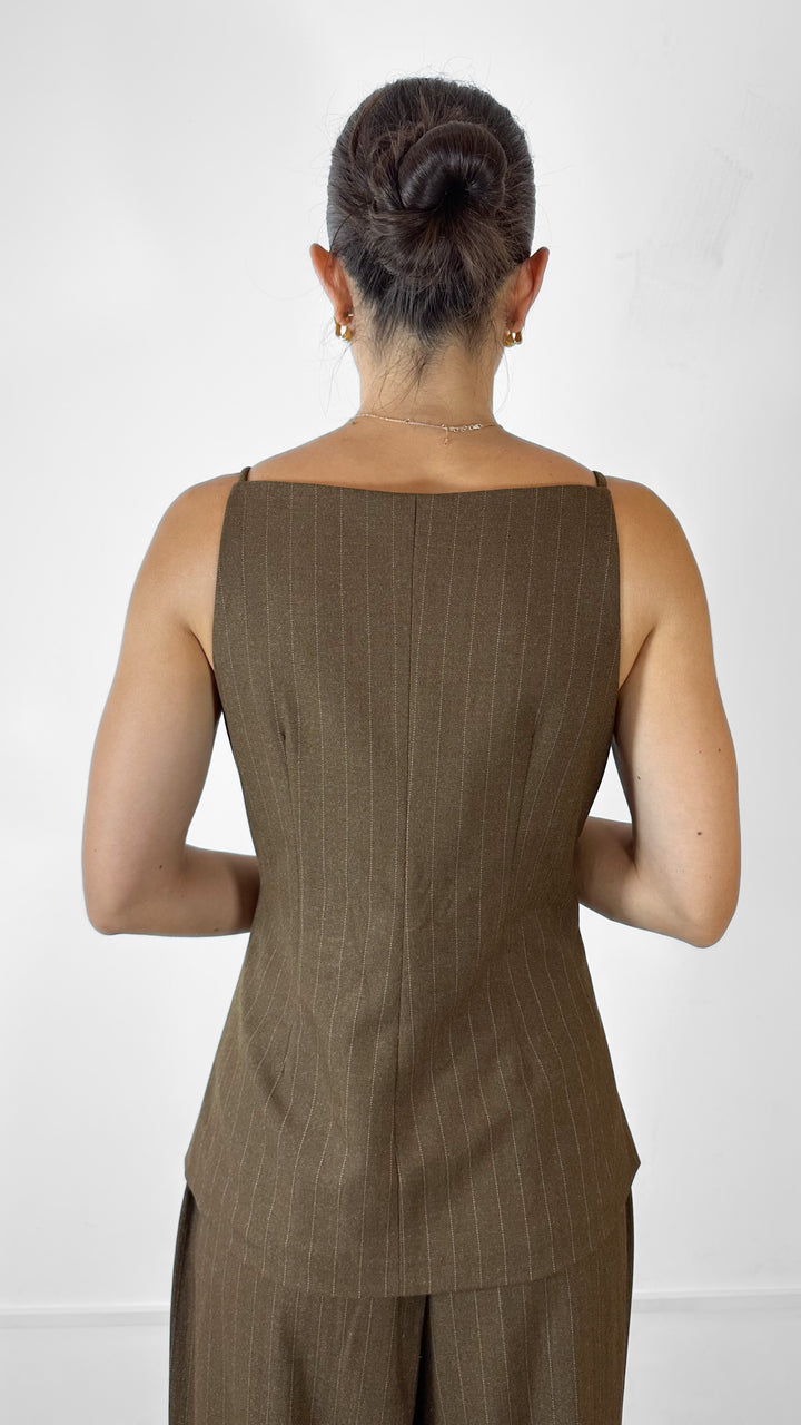 BLUSA CAPRI CAFÉ DE RAYAS (SET)