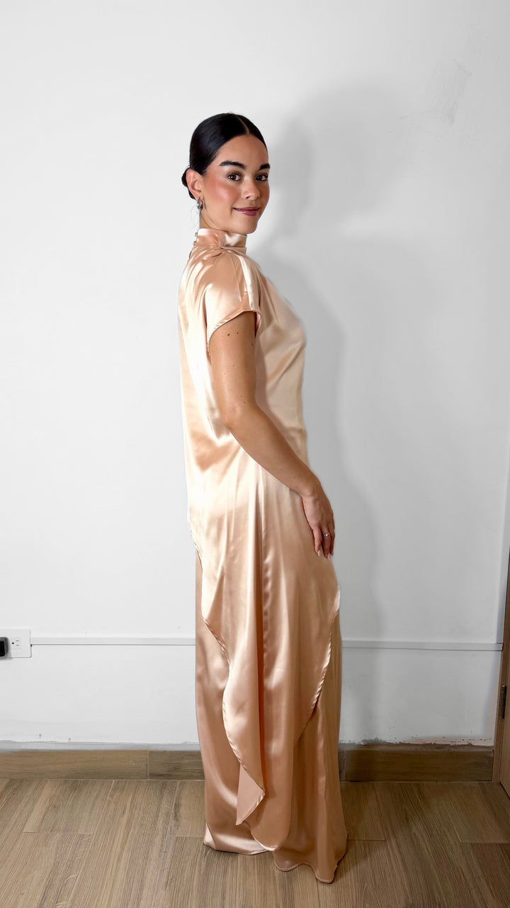 SATIN TUNIC SET CHAMPAGNE