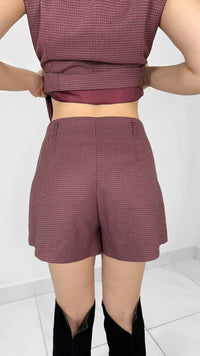 SHORT TIRO ALTO A CUADROS CHERRY