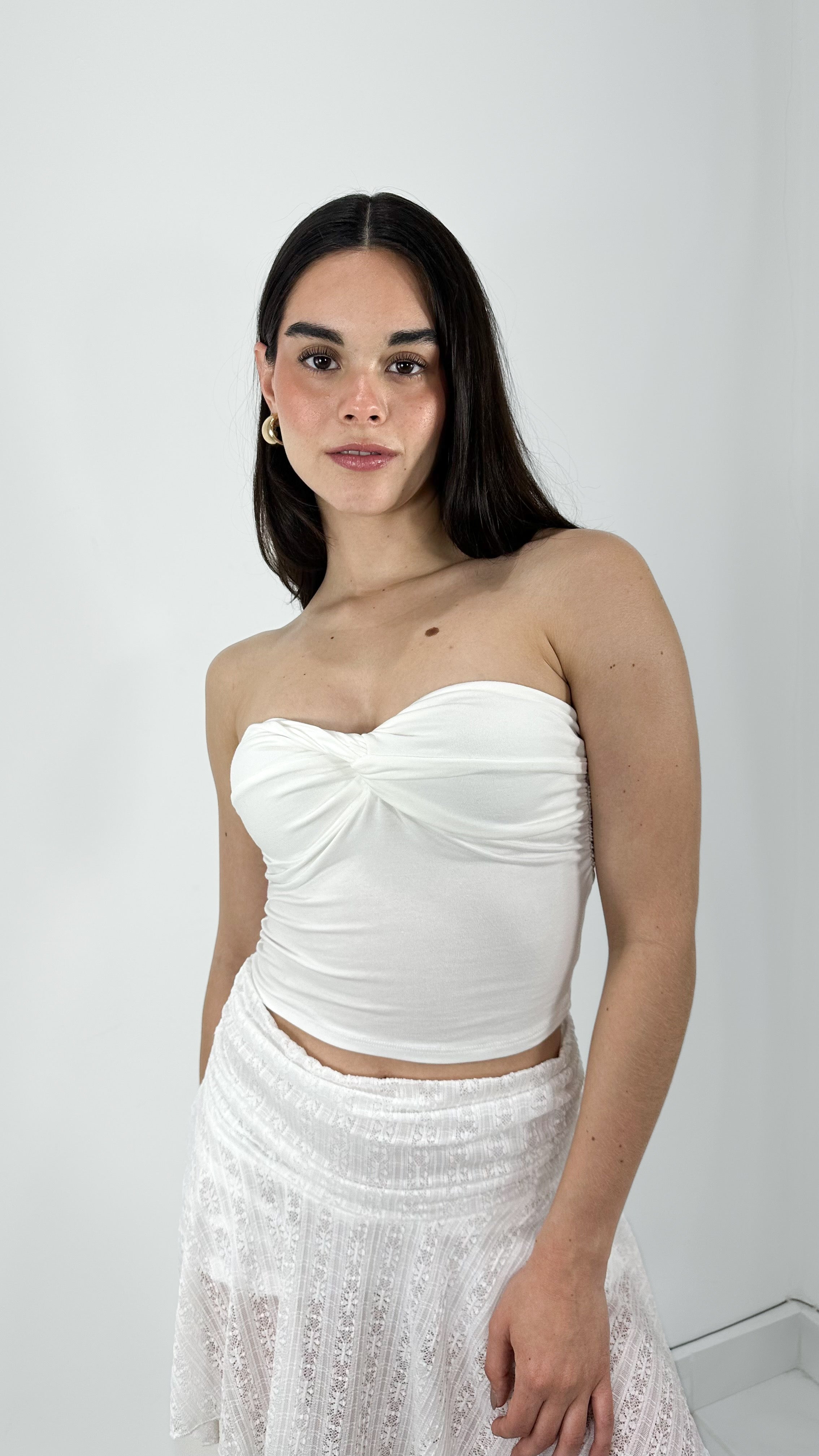 TOP STRAPLESS DRAPEADO BLANCO