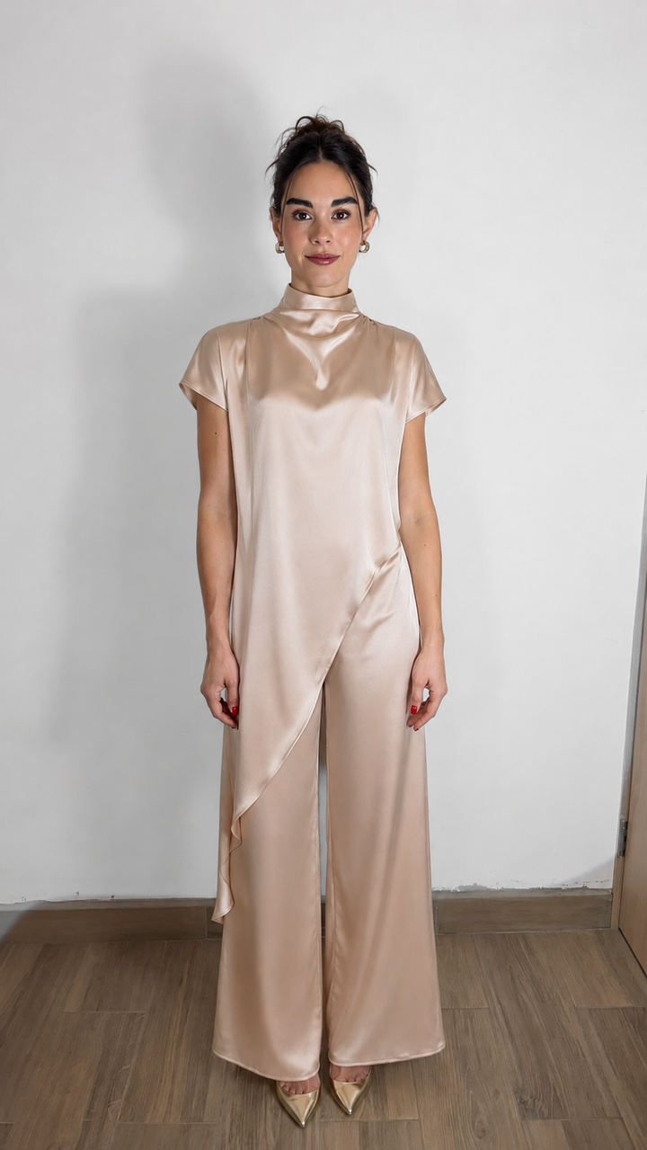 SATIN TUNIC SET CHAMPAGNE
