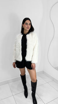 ABRIGO MANGA LARGA DE PELUCHE SINTÉTICO BLANCO