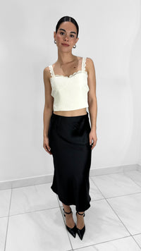 FALDA MIDI SATINADA NEGRA