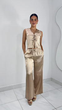 PANTALÓN RECTO SATIN CHAMPAGNE