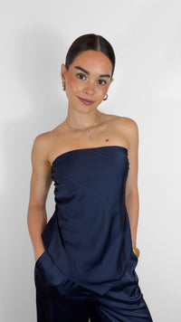 CONJUNTO B STRAPLESS DE SATIN AZUL NAVY