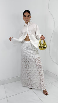 MAXI FALDA ENCAJE CON SHORT INCLUIDO BLANCA