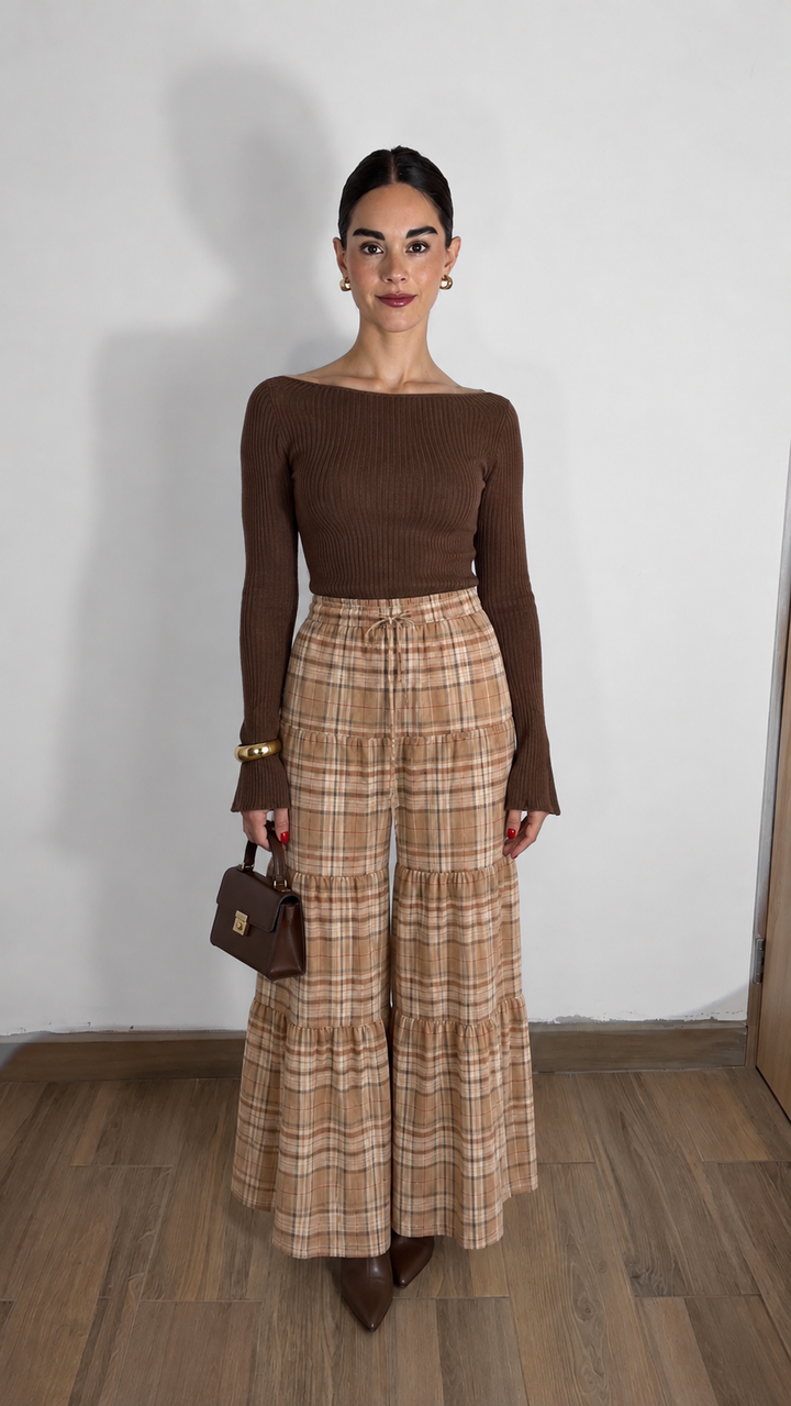 PANTALÓN DE CUADROS CAMEL