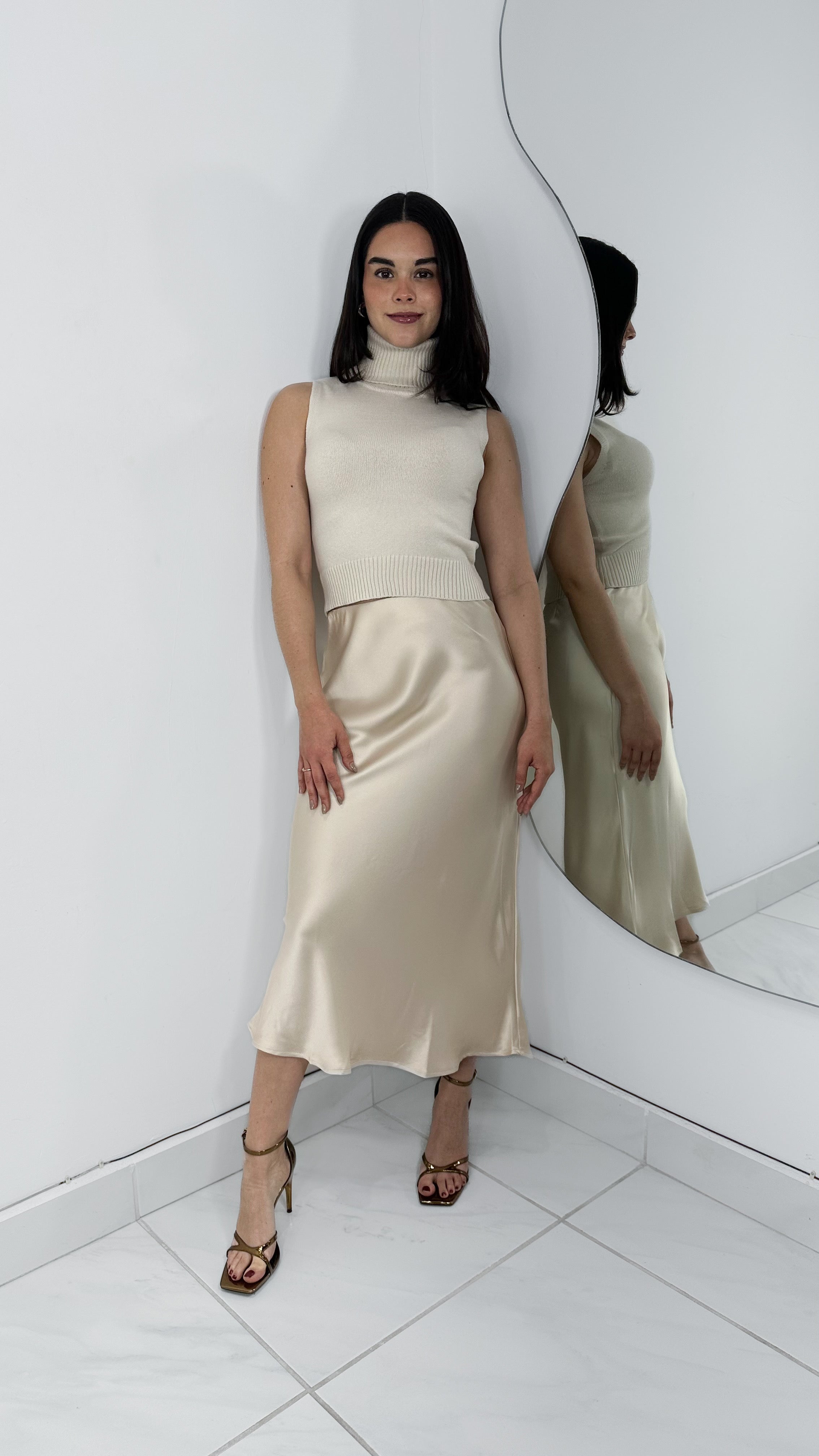 MAXI FALDA SATINADA KHAKI