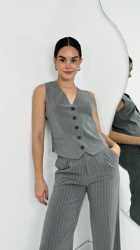 B HIGH WAISTED STRIPED PANTS - GREY