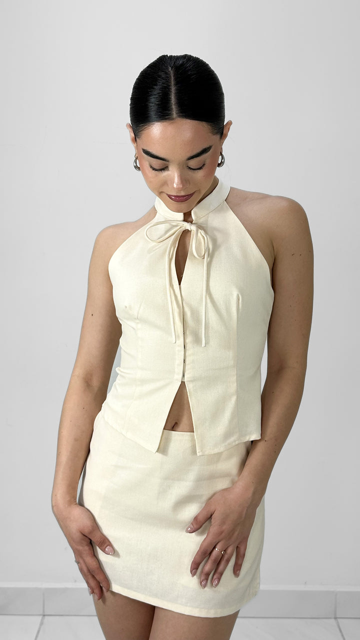 FALDA SHORT LOW WAIST CREMA