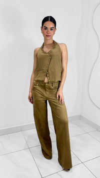 PANTALON SUEDE CAFE CON REMACHES
