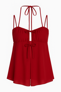 TOP HALTER CON LAZO Y CAPAS ROJA