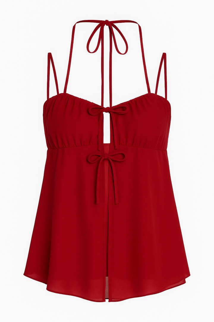 TOP HALTER CON LAZO Y CAPAS ROJA