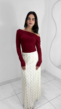 FALDA MAXI BLANCO MARFIL DETALLE LENTEJUELA